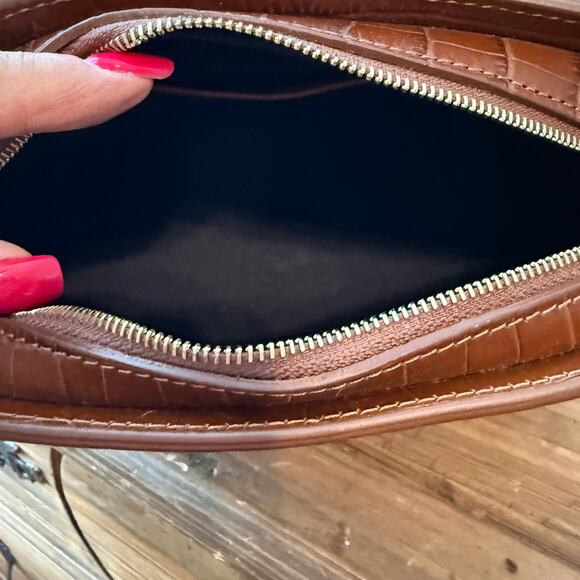 Women's Sezane Victor Brown Croc Print Leather Bag with Brass Leather Strap NEW - Picture 4 of 12